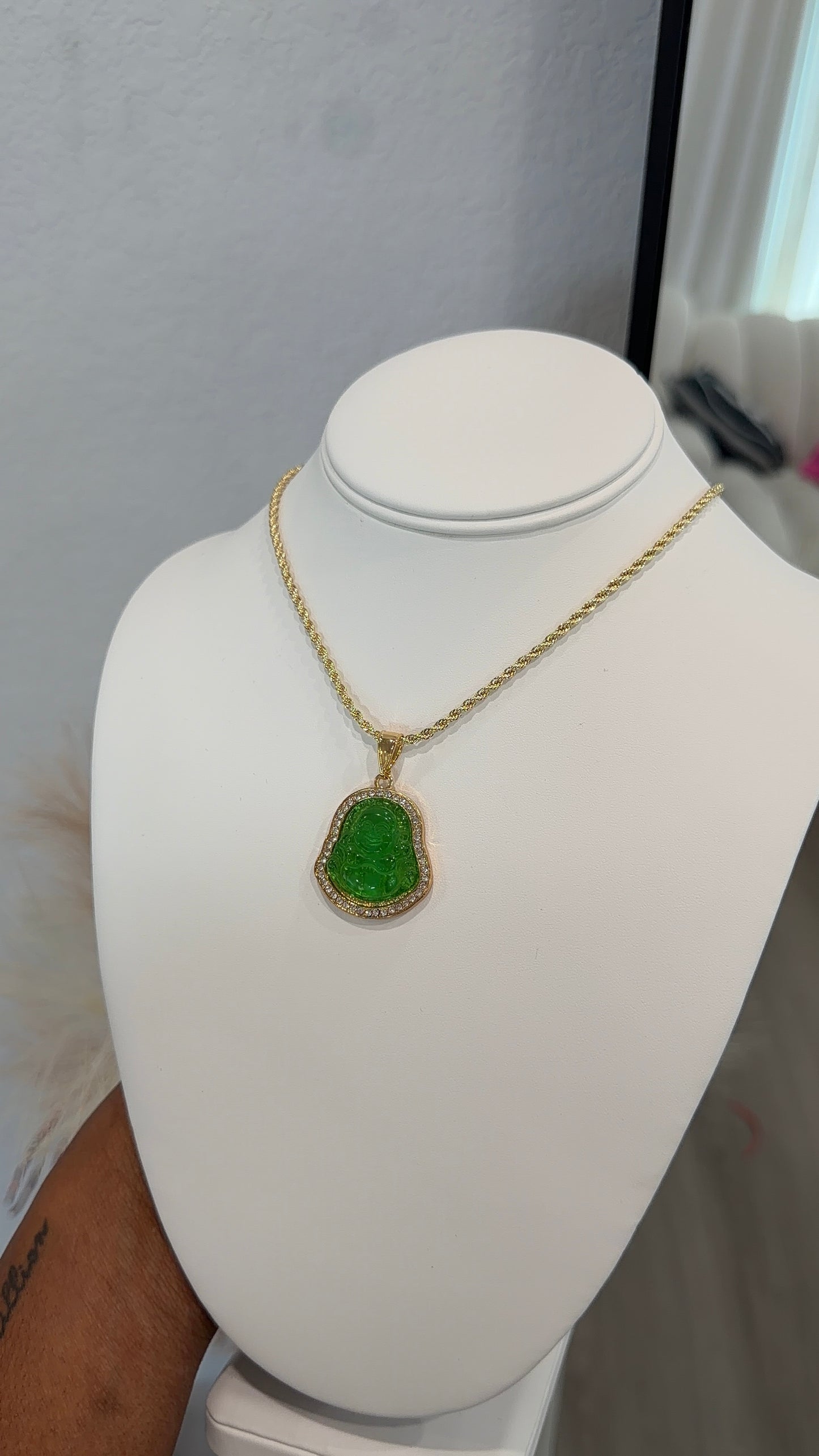 Green Buddha necklace