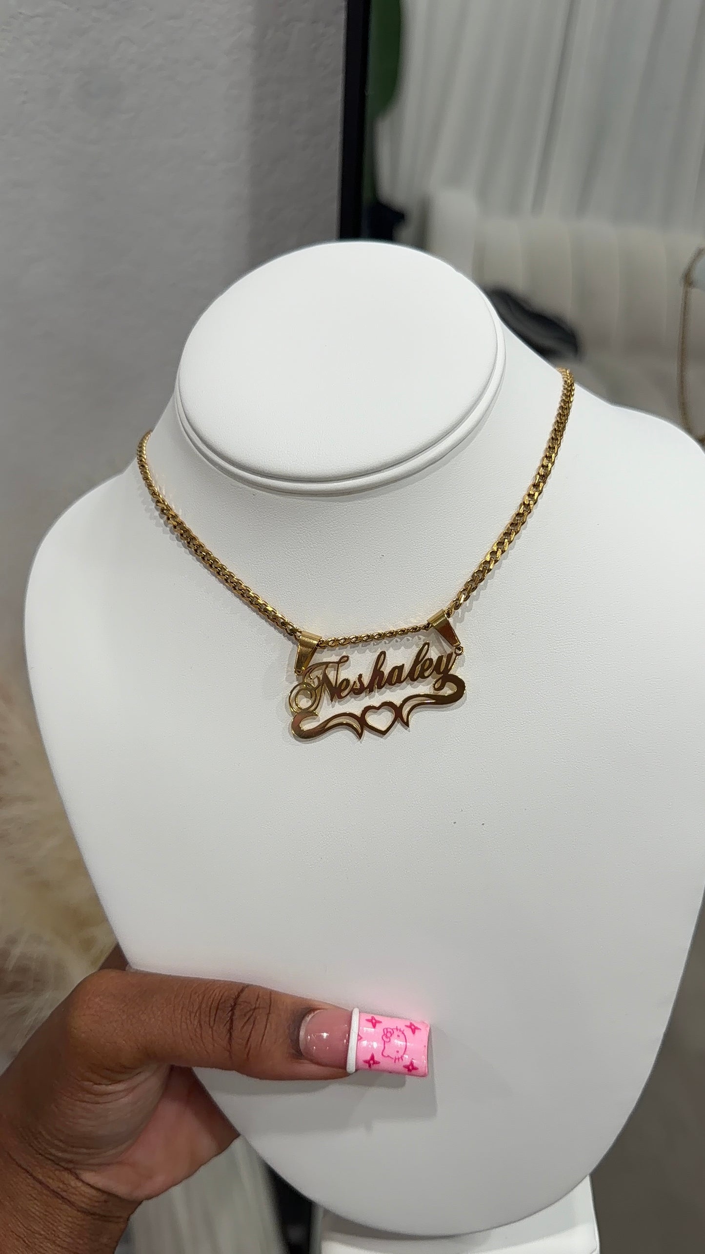 Custom name open heart chain