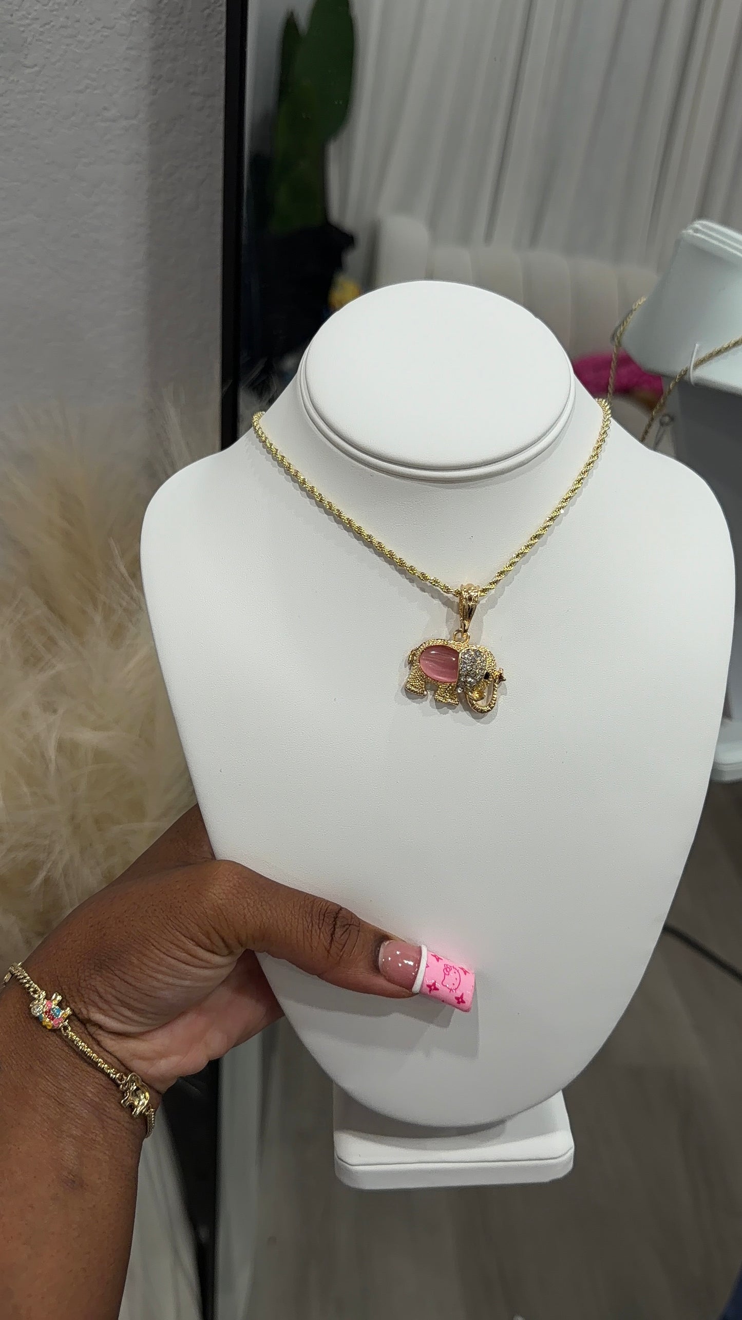 Pastel pink elephant chain