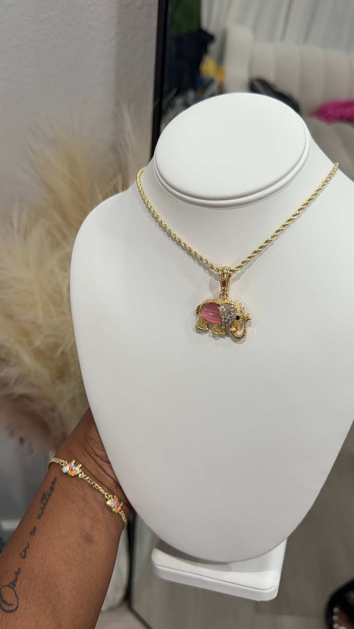 Pastel pink elephant chain