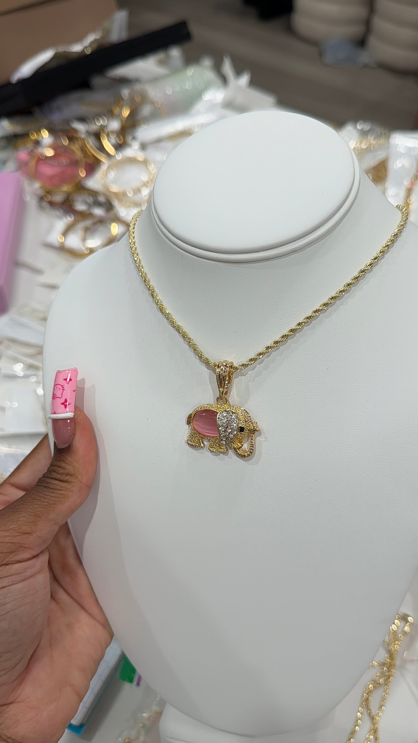 Pastel pink elephant chain