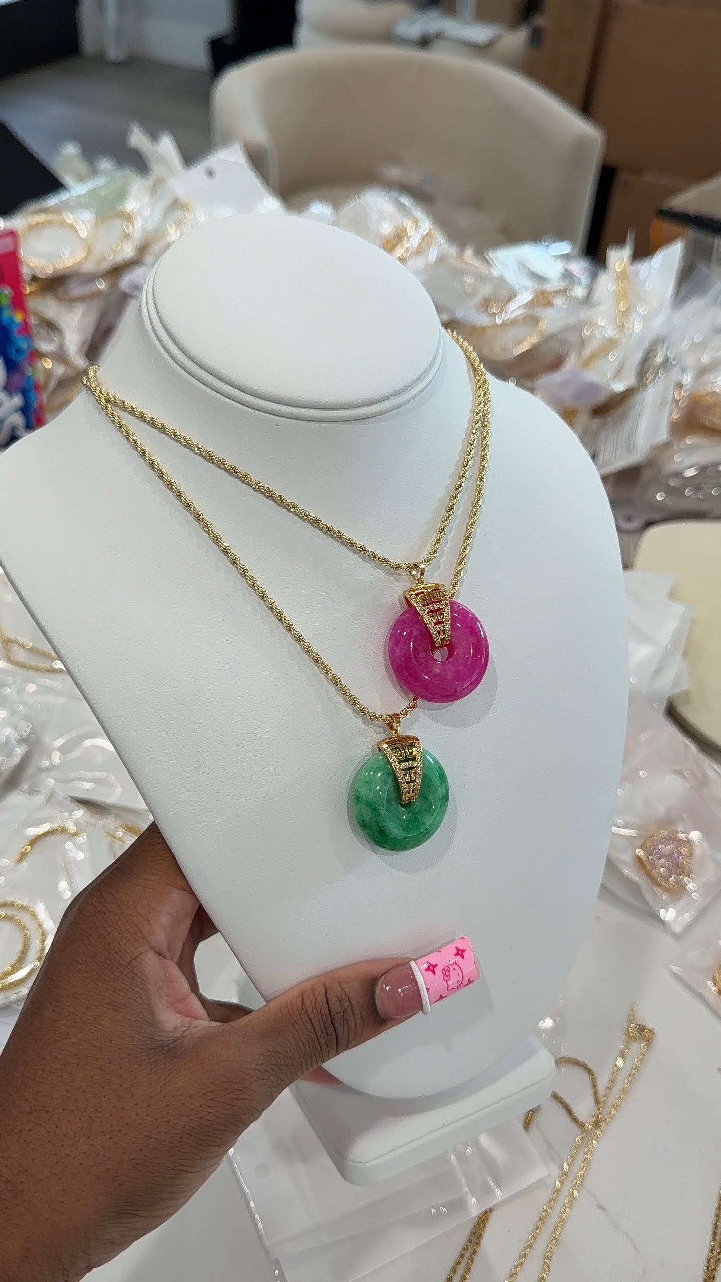 Jade donut necklace