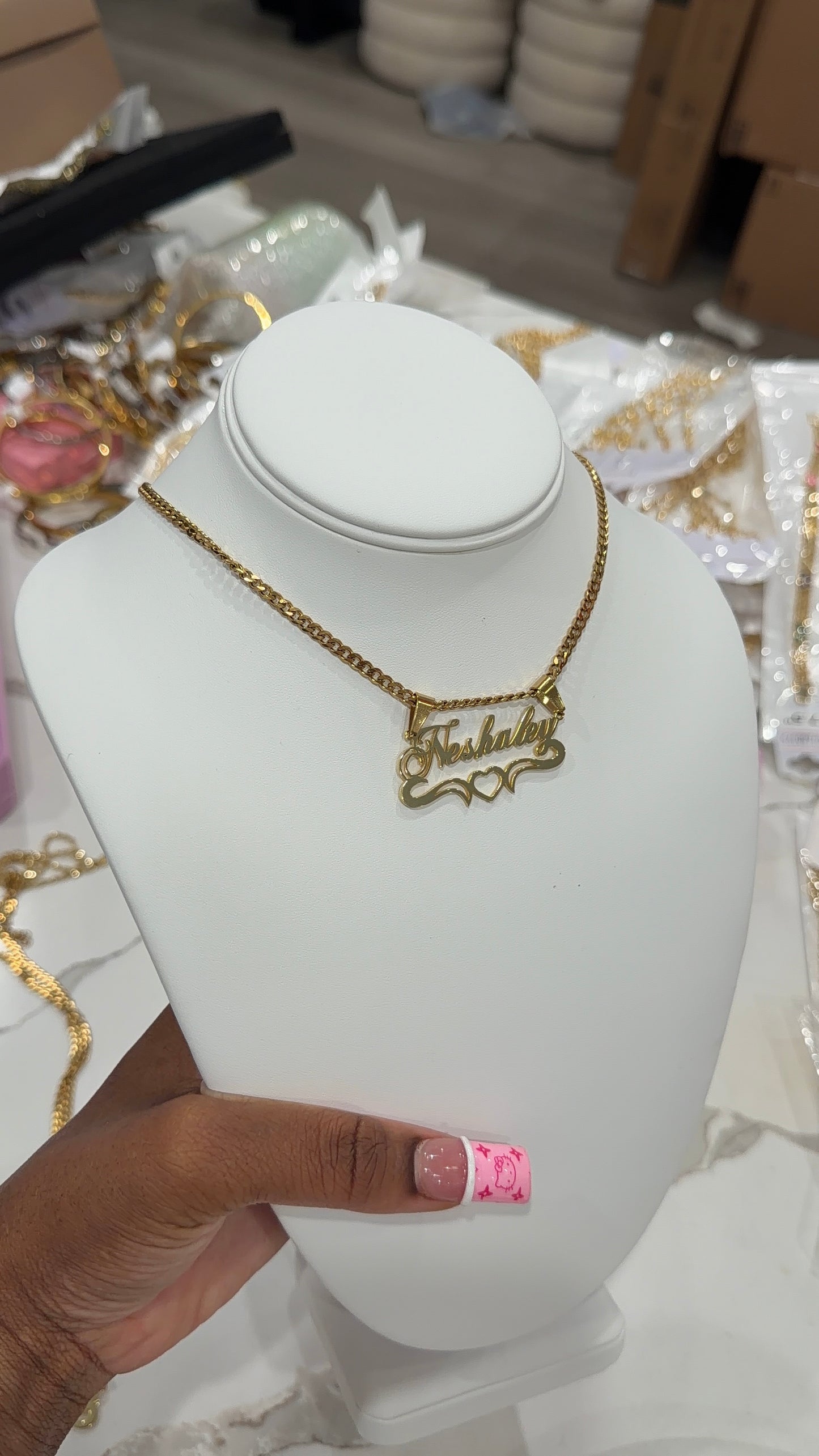 Custom name open heart chain