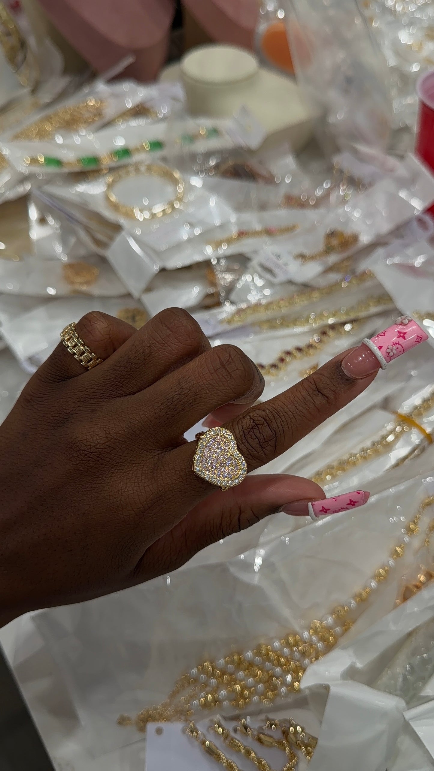 Pink Bling Heart Ring