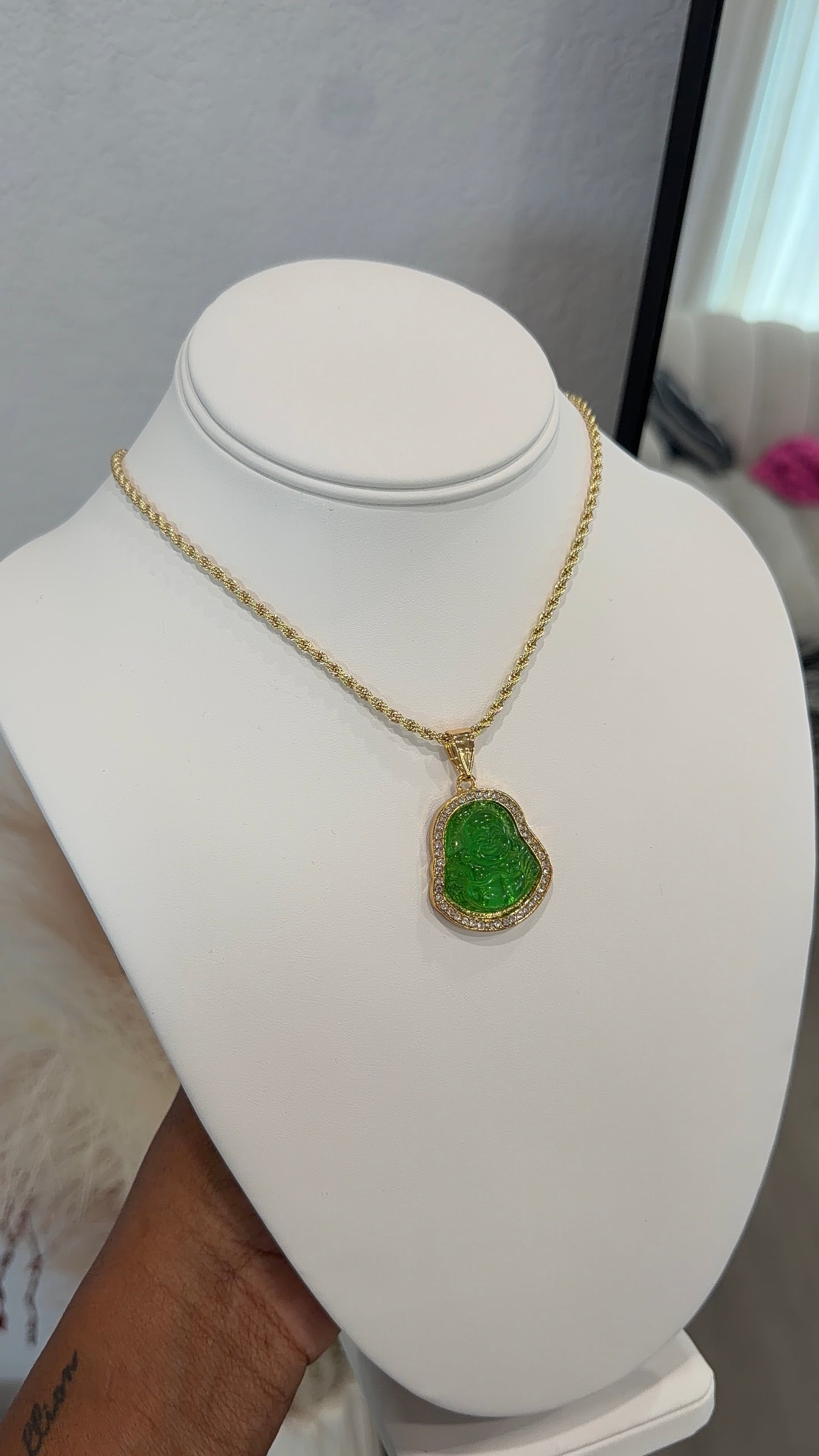 Green Buddha necklace