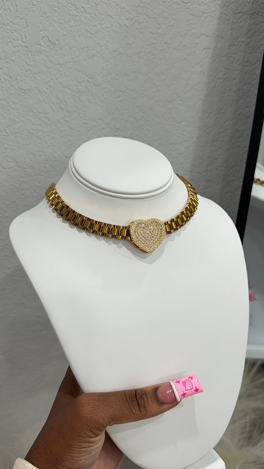 Iced heart link choker